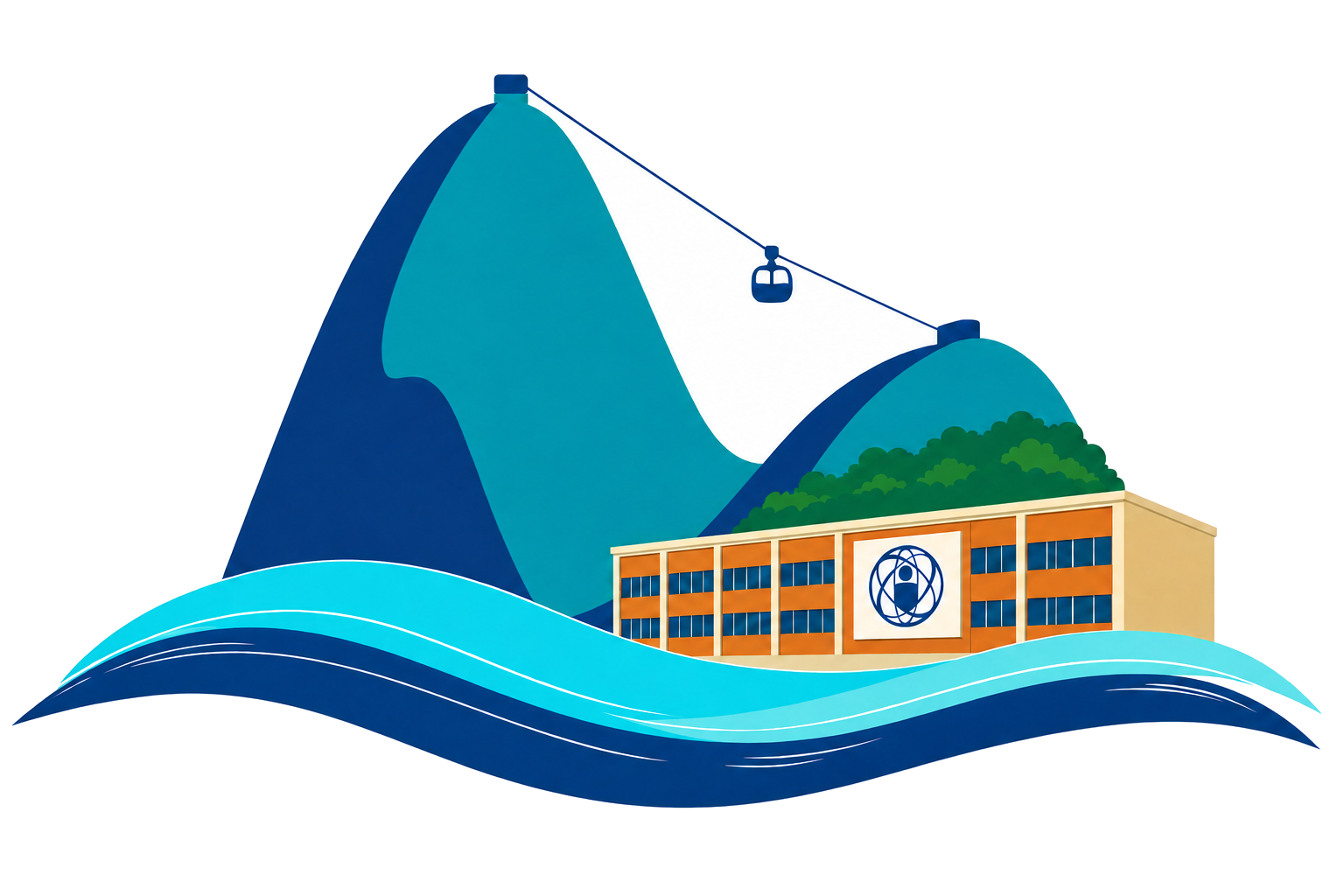 Ilustração da localização do CBPF junto ao Pão de Açúcar e ao Morro da Urca